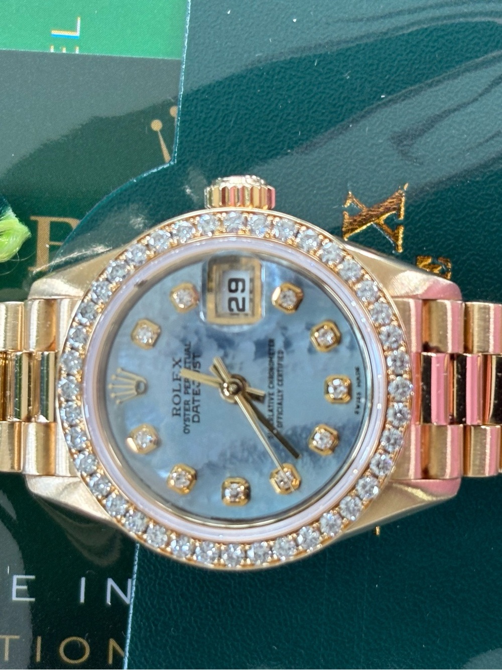 Rolex Ladies Gold Watch with Mother-of-Pearl Dial and Diamond Bezel - Picture 8 of 12